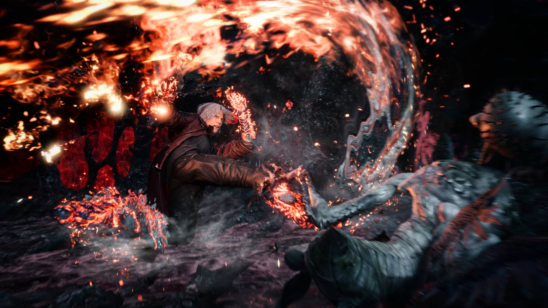 Dante lutando com a Balrog em Devil May Cry 5. Fonte: Capcom / Divulgação