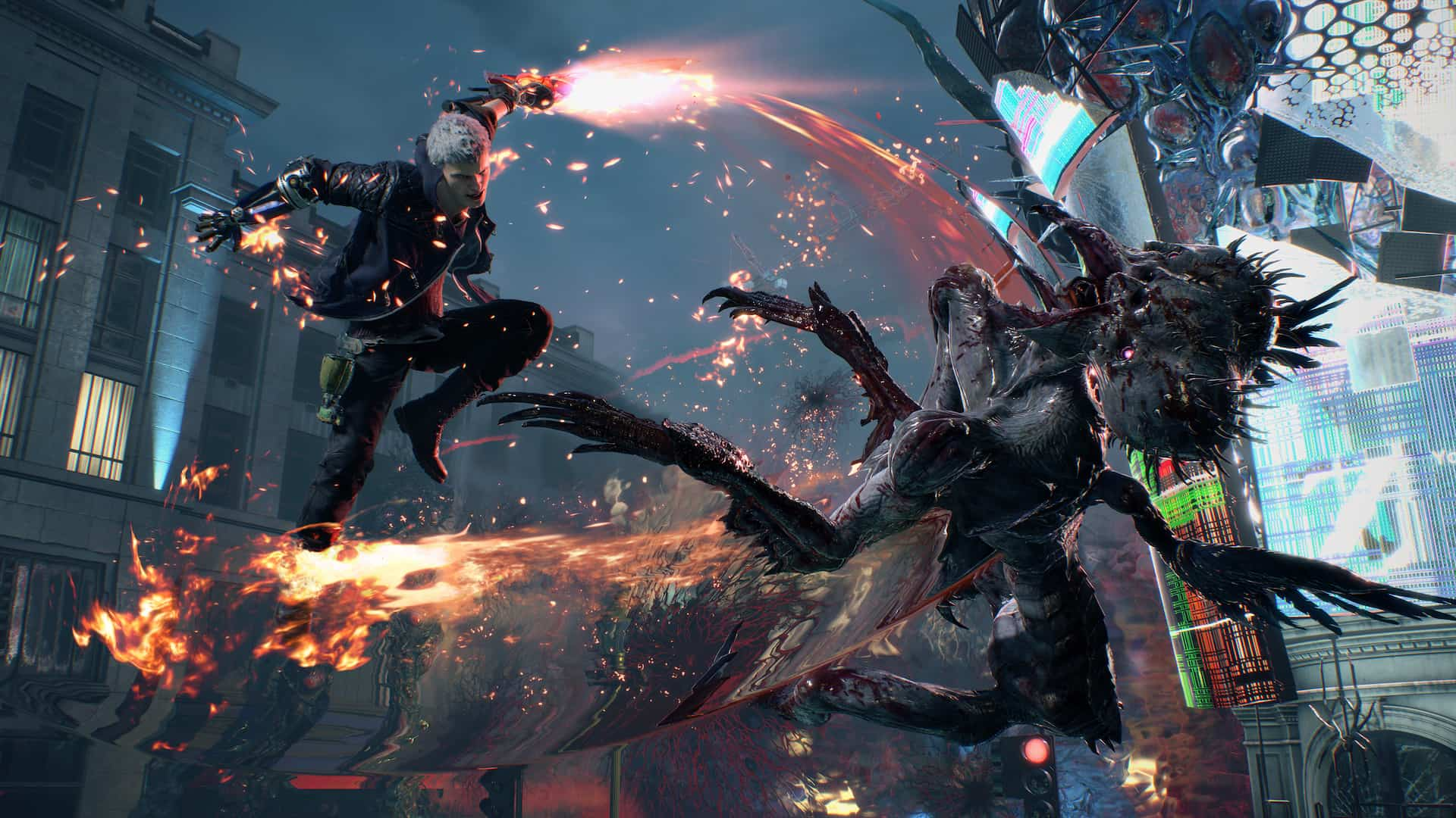 Nero lutando em Devil May Cry 5. Fonte: Capcom / Divulgação