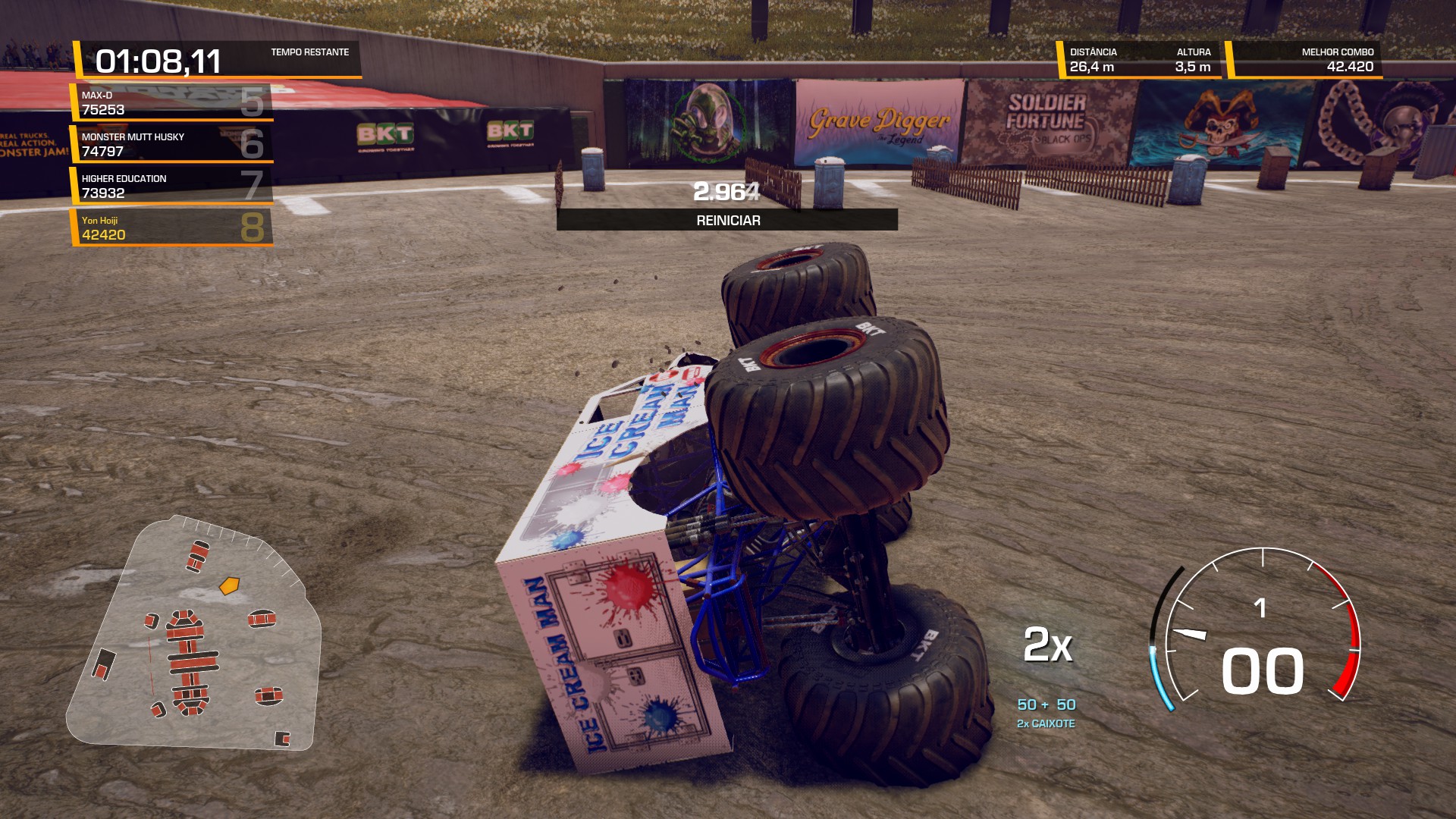 Ice Cream Man do Monster Jam tombado