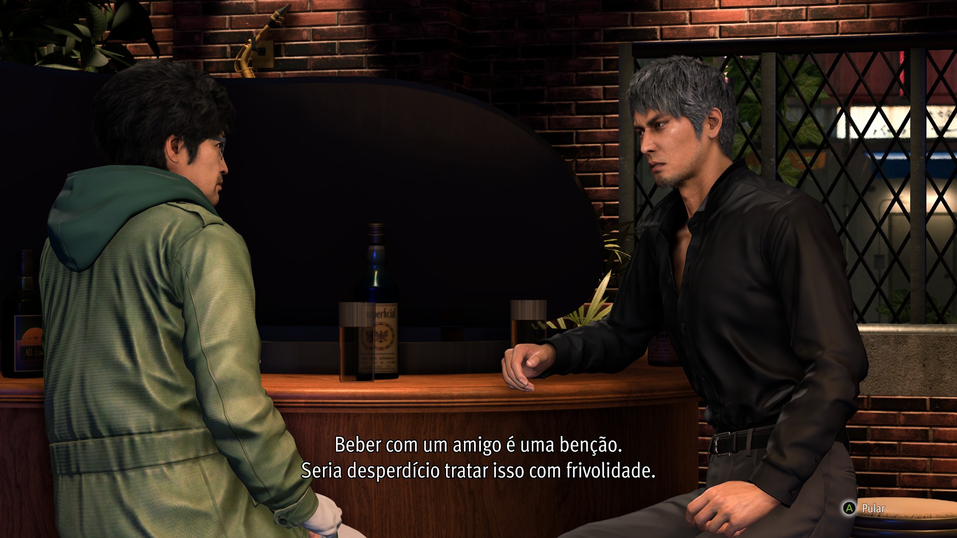 Like a Dragon: Infinite Wealth - Kiryu "beber com um amigo"
