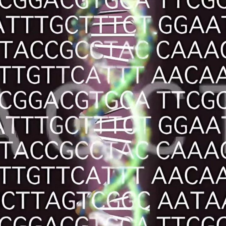 DNA sobreposto por codificações genéticas.